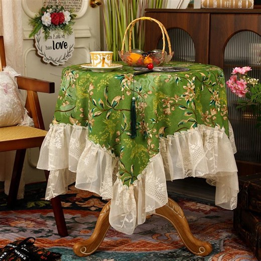 Vintage Floral Velvet Tablecloth French Lace Ruffle Table Cover for Round Tables Decorative Cloth - Etsy