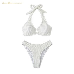 [Hot Item] Summer Women Bikini Two-Piece Swimsuit Sling Tie Solid White Bathing Suit Beach Suit Wholesale Designer Bikini Swimwear