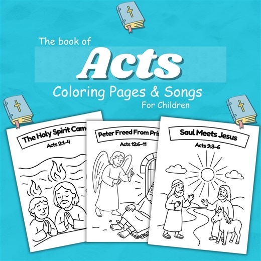 The Book of Acts Bible Coloring Pages and Songs for Kids (instant Download) - Etsy