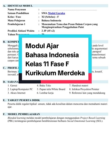 Modul Ajar Bahasa Indonesia Kelas 11 Kurikulum Merdeka