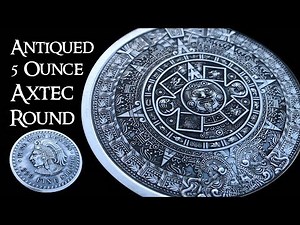Antiqued 5 Ounce Aztec Calendar Silver Round