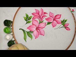 Pink Lily Flower Fabric Painting 🌸 Saree & Dupatta Design Tutorial Day 12