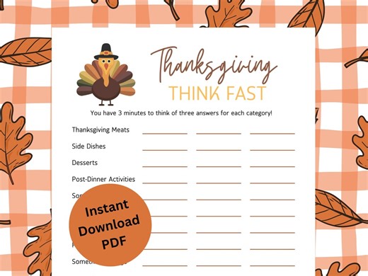 Thanksgiving Trivia Game | Printable Think Fast Icebreaker Activity - Etsy