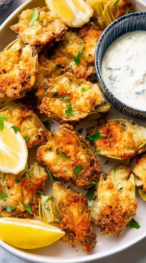 🌿 Crispy Air Fryer Artichokes 🥦✨ Tender artichoke hearts with a golden, crunchy finish—perfect as a snack, appetizer, or veggie side, ready in under 20 minutes. Ingredients: * 1 can (14 oz) whole artichoke hearts, drained and patted dry * 2 tablespoons olive oil * 1/3 cup breadcrumbs (plain or panko) * 1/4 cup grated Parmesan cheese (optional) * 1 teaspoon garlic powder * 1/2 teaspoon paprika * 1/2 teaspoon salt * 1/4 teaspoon black pepper * Lemon wedges, for serving Directions: 🔹 Preheat the