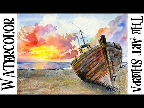 Old Boat on the beach Easy How to Paint Watercolor Step by step | The Art Sherpa