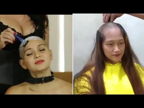 Beautiful Lady Crying Head Shave || Long Hair TO Full Bald Hair Cut Force Head Shave 2023