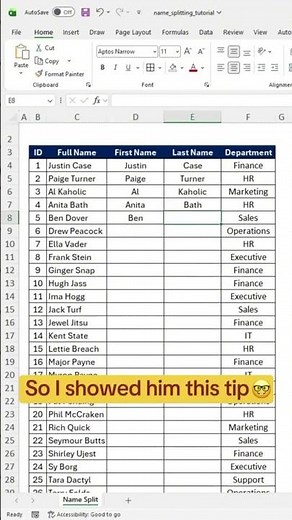 How to automatically split full names into columns #excel #exceltips #textsplit #textfunction