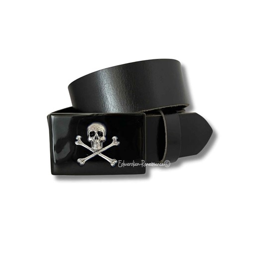 Antique Silver Skull and Crossbones Belt Buckle: Hand-painted Black Enamel - Etsy