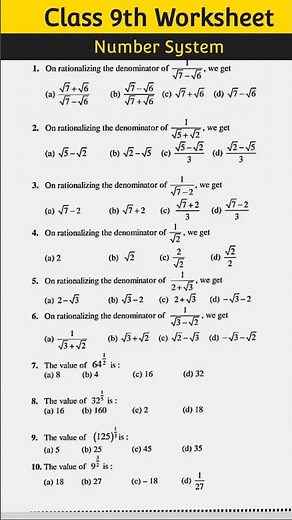 Class 9th Chapter 1 Number System worksheet #maths #numbersystem #9th #9thmaths