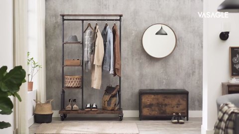 VASAGLE Clothes Rack, Clothing Garment Rack on Wheels, Rolling Clothes Organizer with 5-Tier, Industrial Pipe Style, Rustic Brown UHSR66BX