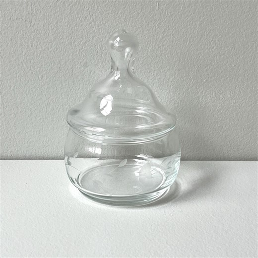 Vintage Etched Floral Glass Apothecary Jar, 1.5 Cup Clear Vanity Storage - Etsy