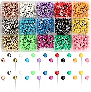ZYNERY 1500 PCS Map Push Pins, Map Tacks Marking Pins 1/8-Inch Plastic Round Head Decorative Push Pins for Bulletin Boards/Fabric/Office/Wall (15 Colors)