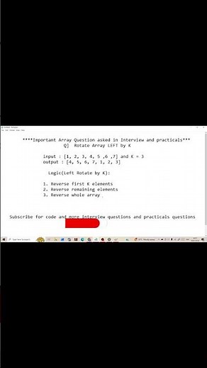 Array Rotation Left by K | Interview and practical Logic #shorts #dsa #javascript #python #ds #array