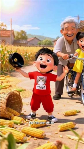 Corn Field Chase – Grandpa, Ride Faster! 🚴🌽😱#CornTrouble #GrandpaRide #FieldAdventure