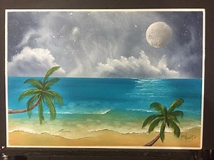 #163. How to paint a tropical moon scene BEGINNERS