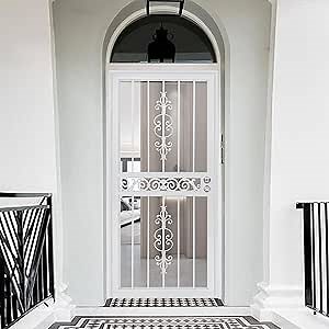 Grisham (SD405, White lockset sold separately) 36'' x 80'' Metal Tempered Glass Door Screen Replacement Enter doors Security Deluxe Steel Doors, Storm Front Door