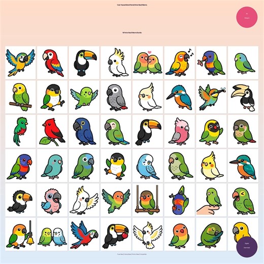 Cute Tropical Birds & Parrots Perler Bead Patterns Perler Bead Patterns Bundle, 48 Designs (PDF Digital Download) - Etsy