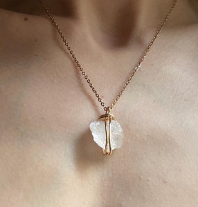 Raw Calcite Pendant Necklace, Optical Calcite Jewelry, Minimalist Wire Wrapped Crystal, Iceland Spar With Gold Chain, Self Dug in California - Etsy