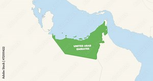 World Map Zoom In To United Arab Emirates. Animation in 4K Video. Green UAE Territory On Blue and White World Map Stock Video