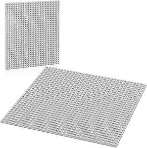Pokiiulk Classic Gray Baseplates, 32x32 Studs Square Base Plates for Play or Display Bricks Creations, Compatible with Classic Legos, 10" x 10", Pack of 2, Perfect for City Streets, Castle, Mountains