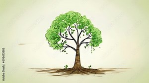 A childs drawing of a tree changing and growing to symbolize the different stages of physical and emotional development. minimal 2d animation Psychology art concept