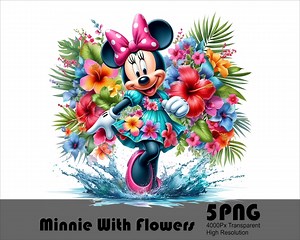5 PNG Minnie With Flowers PNG Design High Resolution Tshirt and Sublimation File Girl Mouse Splash Watercolor Transparent PNG Download File - Etsy