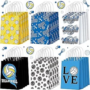Sinload 24 Pcs Volleyball Gift Bags with Handle, Paper Volleyball Treat Goodie Bags Sport Theme Party Favor for Team Birthday Party for Decorations, Game Celebration