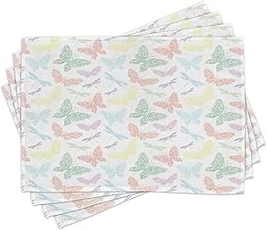 Ambesonne Dragonfly Place Mats Set of 4, Colorful Different Sized Speckled Butterfly and Dragonfly Wings Image, Washable Fabric Placemats for Dining Room Kitchen Table Decor, Multicolor