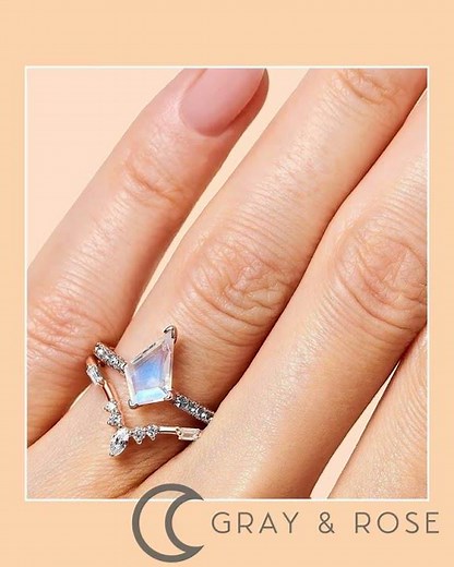 Elegant Moonstone Ring Set | Rose Gold Vermeil with White Topaz Accents | 925 Sterling Silver Jew...