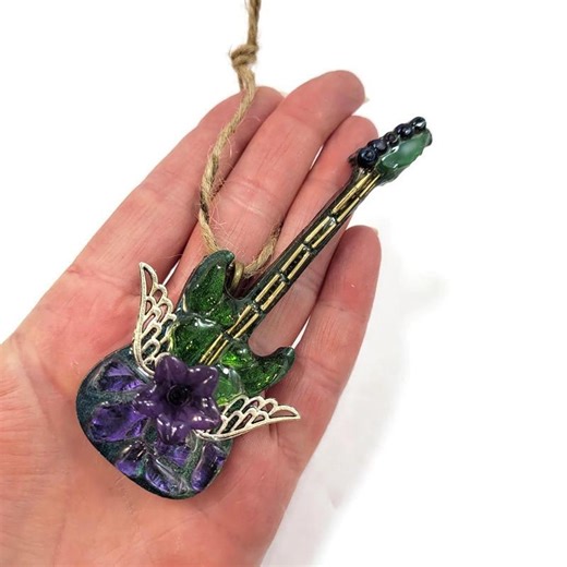 Angel Wing Electric Guitar Ornament: Purple Flower, Stained Glass Decor - Etsy