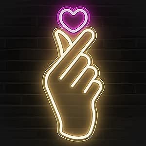 Lumoonosity Finger Heart Neon Sign - Pink & Warm White K-Drama Hand Heart Gesture Neon Signs - Premium K-Pop Hearts Led Noen Light for Bedroom, Game Room Decor