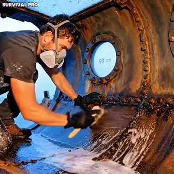 A living space has been built inside a floating tower in the middle of the river