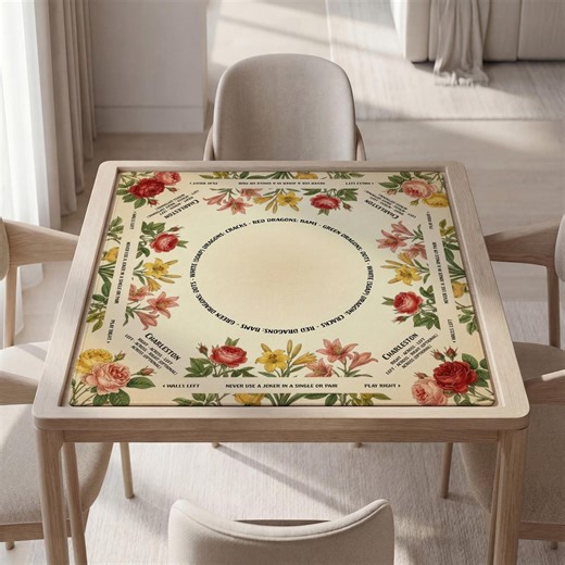 Custom Mahjong Mat: Personalized Floral Design With Peonies, Non-slip Surface - Etsy