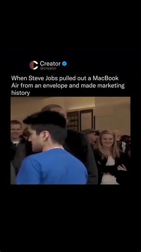 Creators | Entertainment | Culture on Instagram: "An interesting fact about the MacBook Air reveal is that Steve Jobs deliberately structured the presentation around a single visual metaphor. When he pulled the laptop out of a manila envelope at the Macworld Expo on January 15, 2008, it wasn’t just to shock the audience, it was to instantly communicate the product’s purpose. Without specs, benchmarks, or jargon, the envelope told the entire story in seconds: this was the thinnest laptop ever mad