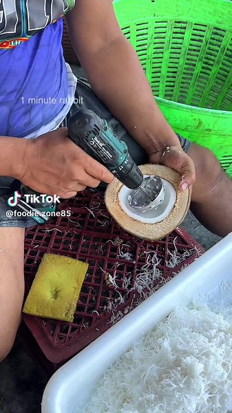 Coconut meat extraction with drill #fruit #coconut #fyp #viral | coconut grater for drill
