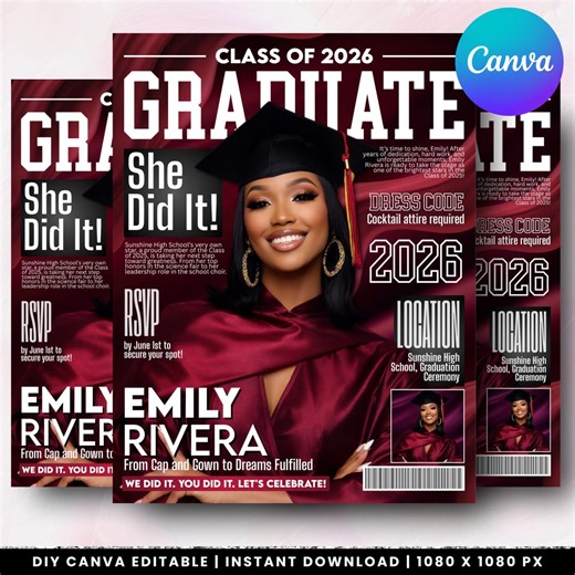 Magazine Cover Graduation Invite, DIY Flyer Template Design, Graduation Event, Class of 2026 Graduates, Premade Graduation Celebration Flyer - Etsy