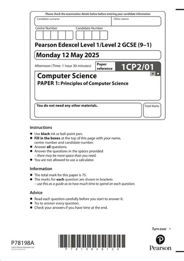 2025 Pearson Edexcel GCSE Computer Science PAPER 1 QUESTION PAPER 1CP2/01