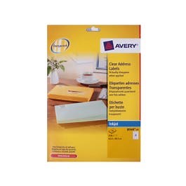 Avery Inkjet Labels 63.5x38.1mm 21 per Sheet 10 Sheets Clear