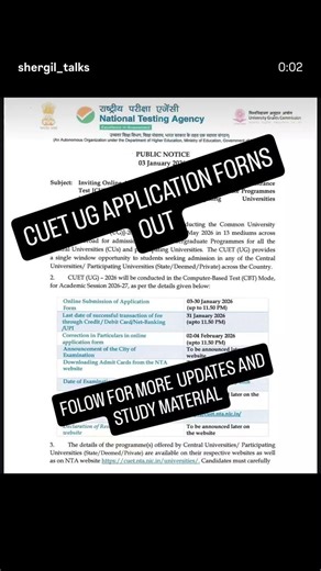 CUET UG APPLICATION FORMS OUT ! #cuet2026 #cuetpreparation