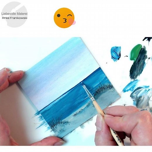 Eine Meereslandschaft mit Strand & Dünen mit Acryl malen. Acrylmalerei Ideen für Anfänger, Kurzvideo