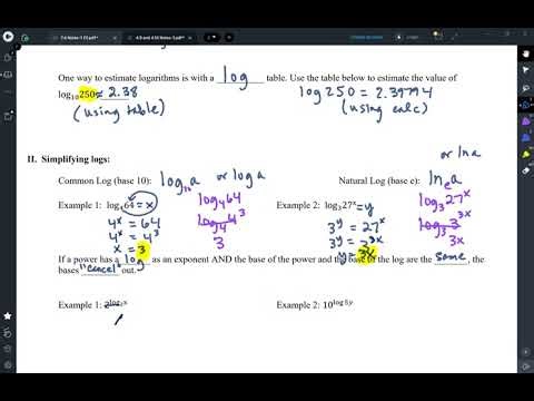 Algebra II Notes 4.9/4.10 Writing and Interpreting Logarithmic Equations