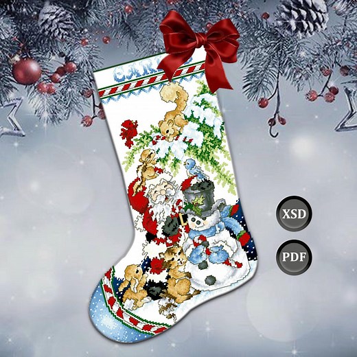 Cross-stitch Pattern: Christmas Stocking "santa's Snowman." Instant Download (PDF   XSD) - Etsy
