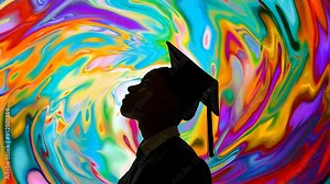 Graduate psychedelic backdrop reflecting dreams aspirations