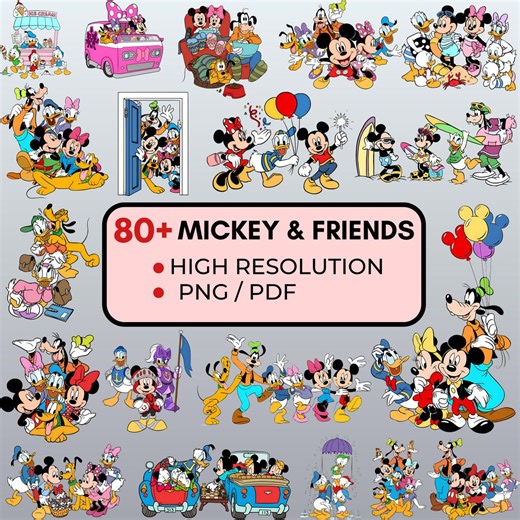Mickey Mouse & Friends Clipart Bundle | 80  Disney Designs ( PNG, PDF) - Etsy