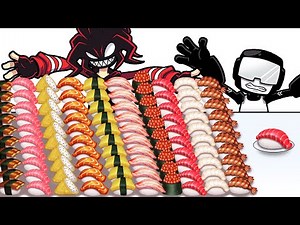 1 VS 100 Layers food Challenge Sushi Friday Night Funkin Mukbang Animation