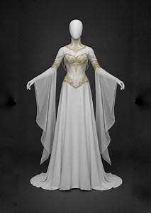 Aurora Divina – White Elven Wedding Gown, Gold Lace Fantasy Bridal Dress, Neoprene and Chiffon, Elopement Fairy Handfasting Gown - Etsy