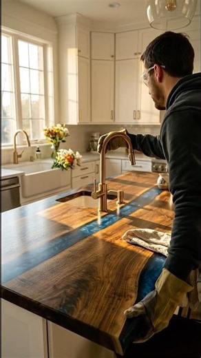 $5,000 Blue River Kitchen Countertop: Step-by-Step Transformation! 🌲💎