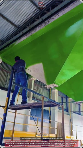 Spray Painting Machine Coating Steel Surface During Factory Area Work