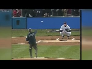 My favorite sports photo: George Bush throwing out the first pitch in Oct 2001