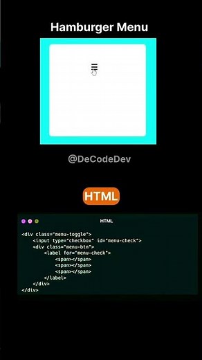 Create a Hamburger Menu with HTML & CSS #html #css #hamburgermenu #coding #webdesign